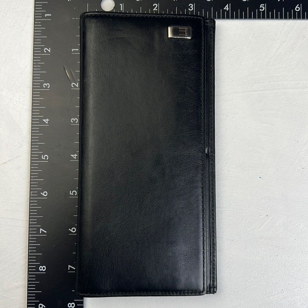 Auth. Dunhill Black Leather Long Bifold Wallet Card Bill holder Roomy Heavy duty - Picture 11 of 17